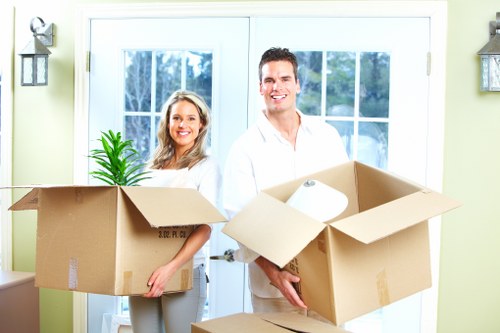Professional movers handling fragile household items in Holland Park